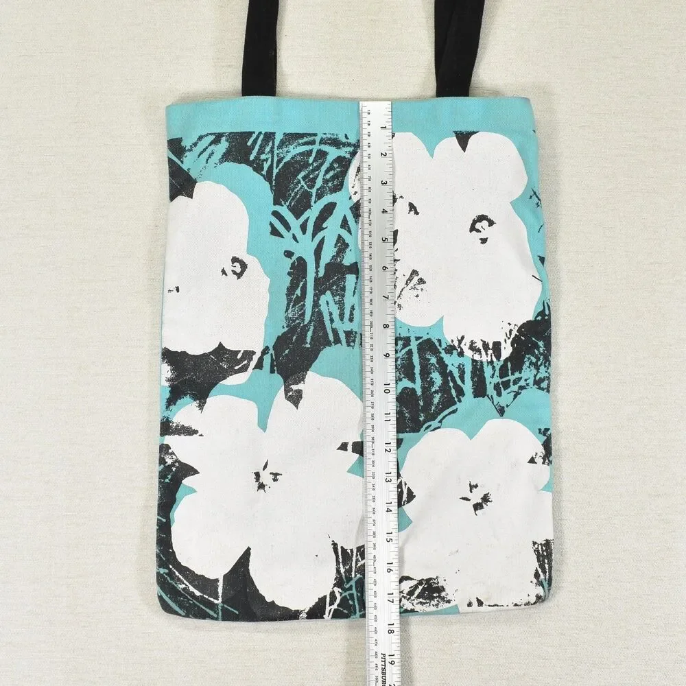Andy Warhol Flowers Canvas Tote Bag Aqua Teal Blue Art Is What You Can Get Away